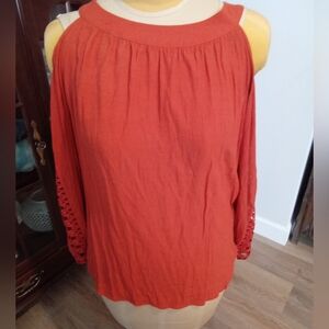 C Est. 1946 Women's Plus Size 18/20 Orange Cold Shoulder Top w/ Lace Sleeves